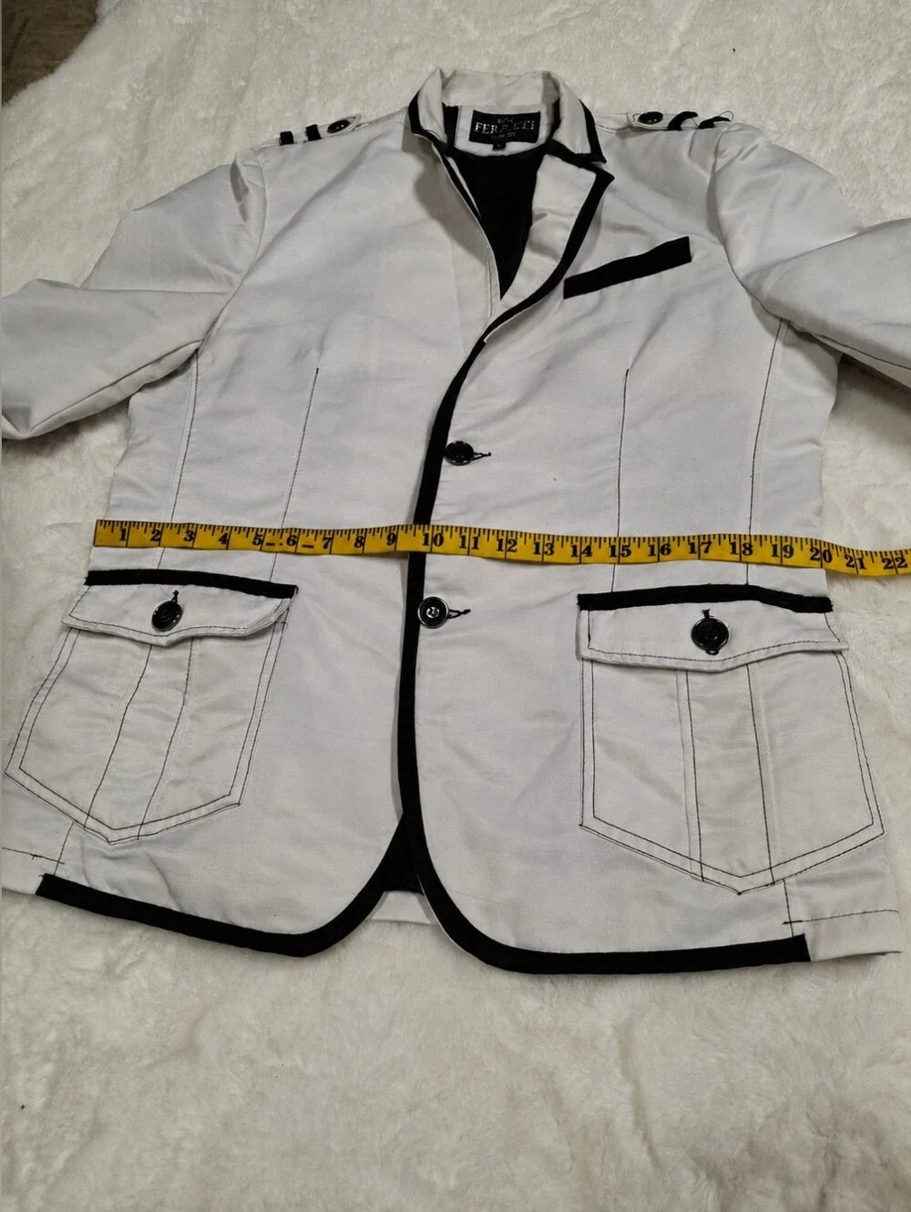 Moy Ferreti White & Black Military Nautical Contrast-Trim Blazer Men Size Large